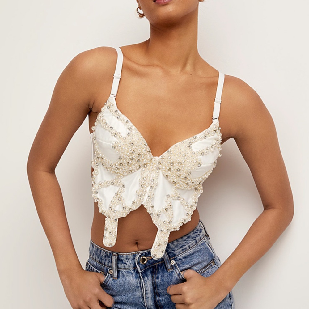 Pearls and crystals butterfly bustier